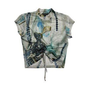 Hildur Yeoman Ruched Front Top in Semi-sheer Blue Shell